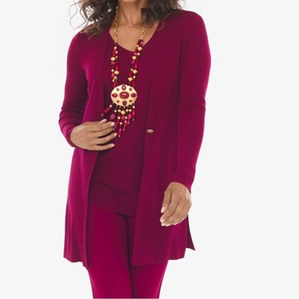 Chico's Red Cardigan Sweater Lightweight Knit